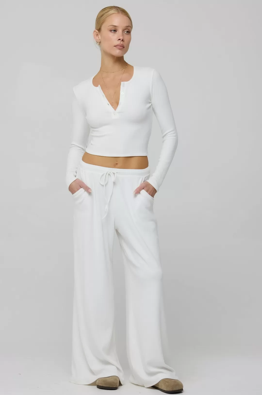 Resa Henley Rib In White Outlet